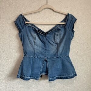 Bebe Y2K Womens Medium Denim Peplum Babydoll Top Medium Wash Western Boho Casual